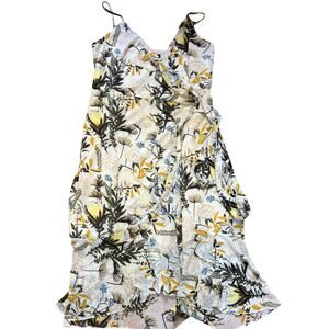 Lulus butter yellow green floral print wrap midi dress SIZE XL